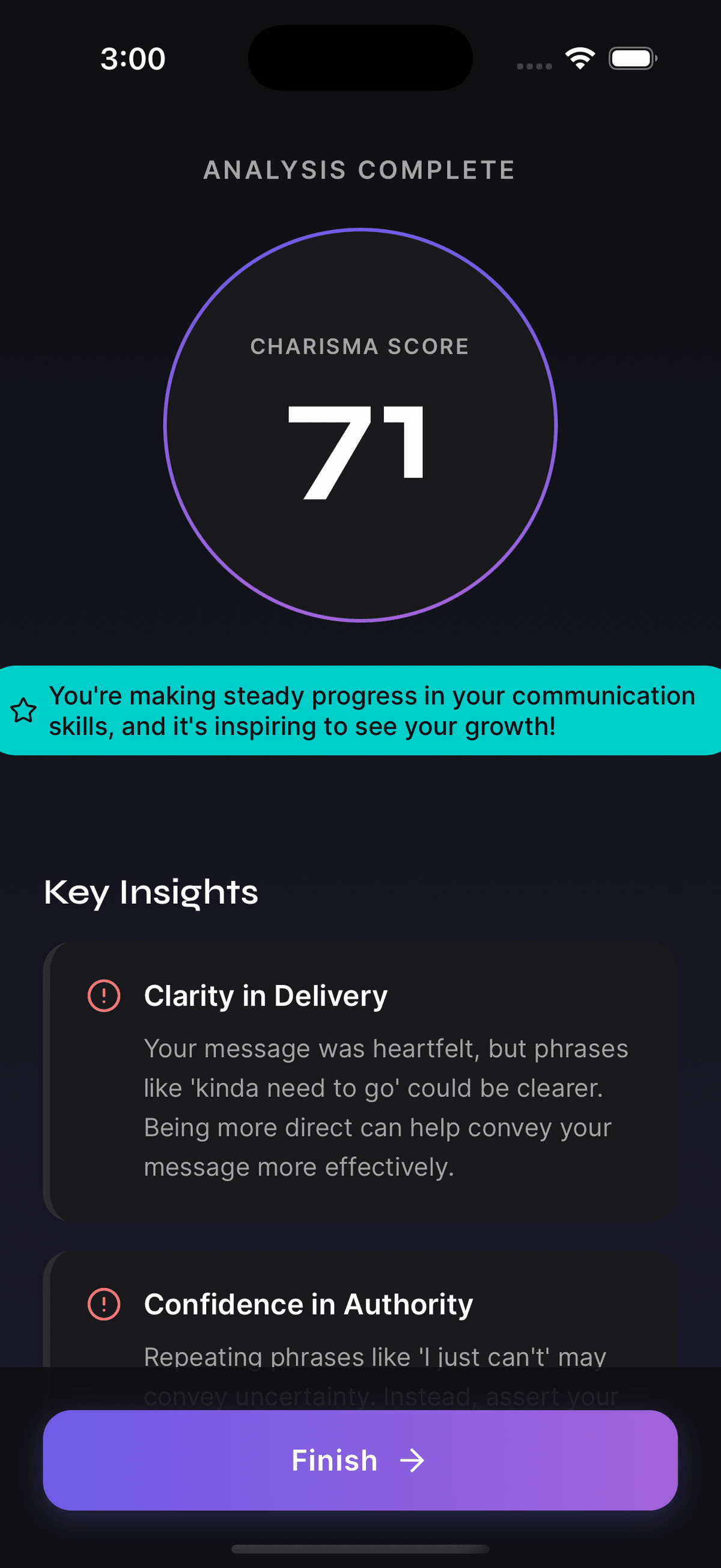 Conversable charisma score breakdown